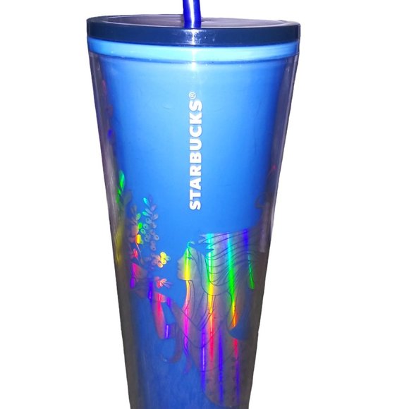 Starbucks Blue Mermaid Color Changing Rainbow 2021 Holiday Coffee Tumbler 24oz - Picture 1 of 7